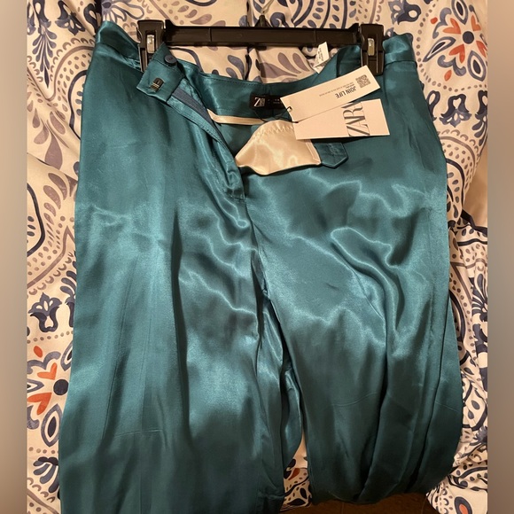 Zara Pants - Zara Blue Satin Wide Leg Pants